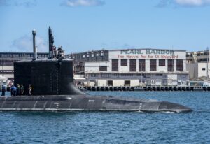 The Virginia-class fast-attack submarine USS Missouri (SSN-780) departs Pearl Harbor Naval Shipyard on May 10, 2020 after completing a scheduled extended dry-docking selected restricted availability. (Photo: U.S. Navy by Chief Mass Communication Specialist Amanda R. Gray/Released)