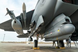 An F-15E Strike Eagle is loaded with five JASSMs at Eglin AFB, Fla., on May 11, 2021 as part of Project Strike Rodeo, led by the 85th Test and Evaluation Squadron (U.S. Air Force Photo)