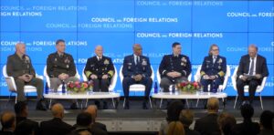 The U.S. military service chiefs talk during a panel discussion at the Council on Foreign Relations on May 22, 2023. (Image: Screenshot of CFR livestream event)