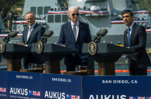 President Joe Biden, British Prime Minister Rishi Sunak and Australian Prime Minister Anthony Albanese the AUKUS bilateral meeting San Diego, Calif, March 13, 2023. (DoD photo by Chad J. McNeeley)