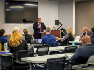 Secretary of the Navy Carlos Del Toro delivers remarks at the inaugural meeting of the Government Shipbuilders Council (GSC) at the Coast Guard Yard in Baltimore, Nov. 16. (Photo: Office of the Secretary of the Navy, by Capt., Patrick Evans)