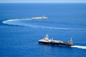 The Overlord Unmanned Surface Vessel (OUSV) Mariner and Ranger maneuver in the Pacific Ocean during Integrated Battle Problem (IBP) 23.2 on Sep. 16, 2023. (Photo: U.S. Navy by Mass Communication Specialist 2nd Class Jesse Monford)