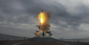 The HMS Dragon Type 45 destroyer conducting a successful Sea Viper missile test firing off the Hebrides Isles in May 2021. (Photo: UK Royal Navy)