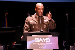 Lt. Gen. Sean Gainey gives opening remarks during the 27th Space and Missile Defense Symposium in Huntsville, Ala. on Aug. 6, 2024. (Photo: U.S. Army by Carrie David Campbell)