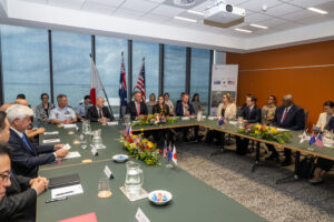 Secretary of Defense Lloyd Austin, Australian Deputy Prime Minister Richard Marles, and Japan’s Minister of Defense Gen Nakatani participate in the 14th Trilateral Defense Ministers meetings in Darwin, Australia on Nov. 17, 2024. (Photo: DoD by U.S. Air Force Tech. Sgt. Jack Sanders)